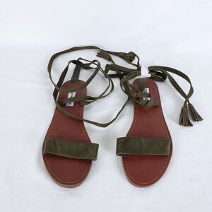 Steve Madden Lace-Up Wrap Sandals Womens 8.5 Green Boho Fetival Tassel Earthy